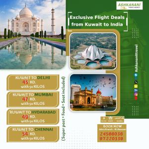 ravel safely and comfortably from Kuwait to the most beautiful cities in India