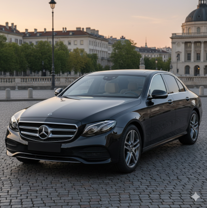 إيجار مرسيدس E200 مع سائق محترف بالسائق وعلى دراية بالطرق.
